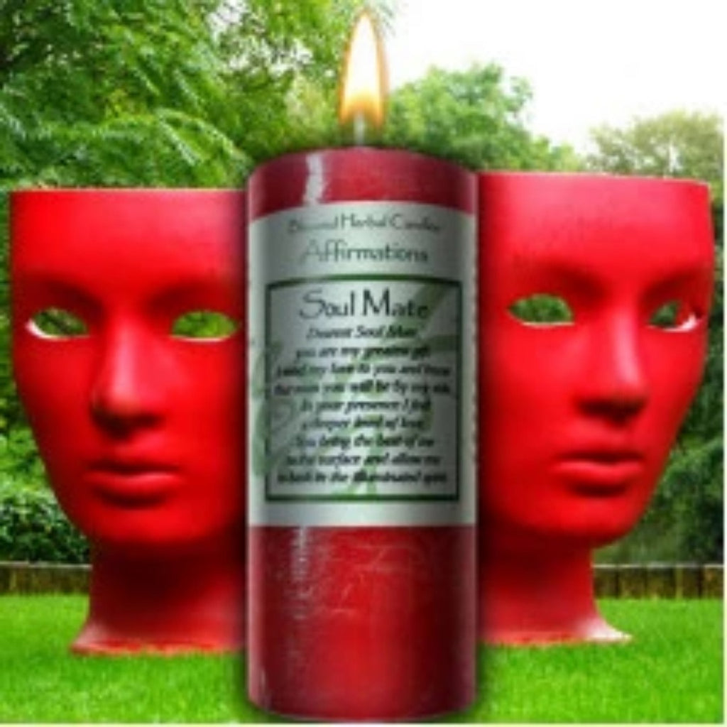 Soul Mate Affirmation Candle is a pale pink candle with a gentle floral blend. 2"x4" pillar with a 40 hour burn time